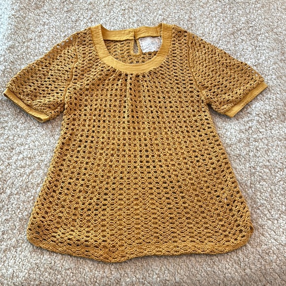 Angel Of The North Tops - Anthropology Golden Yellow Crochet Blouse size small